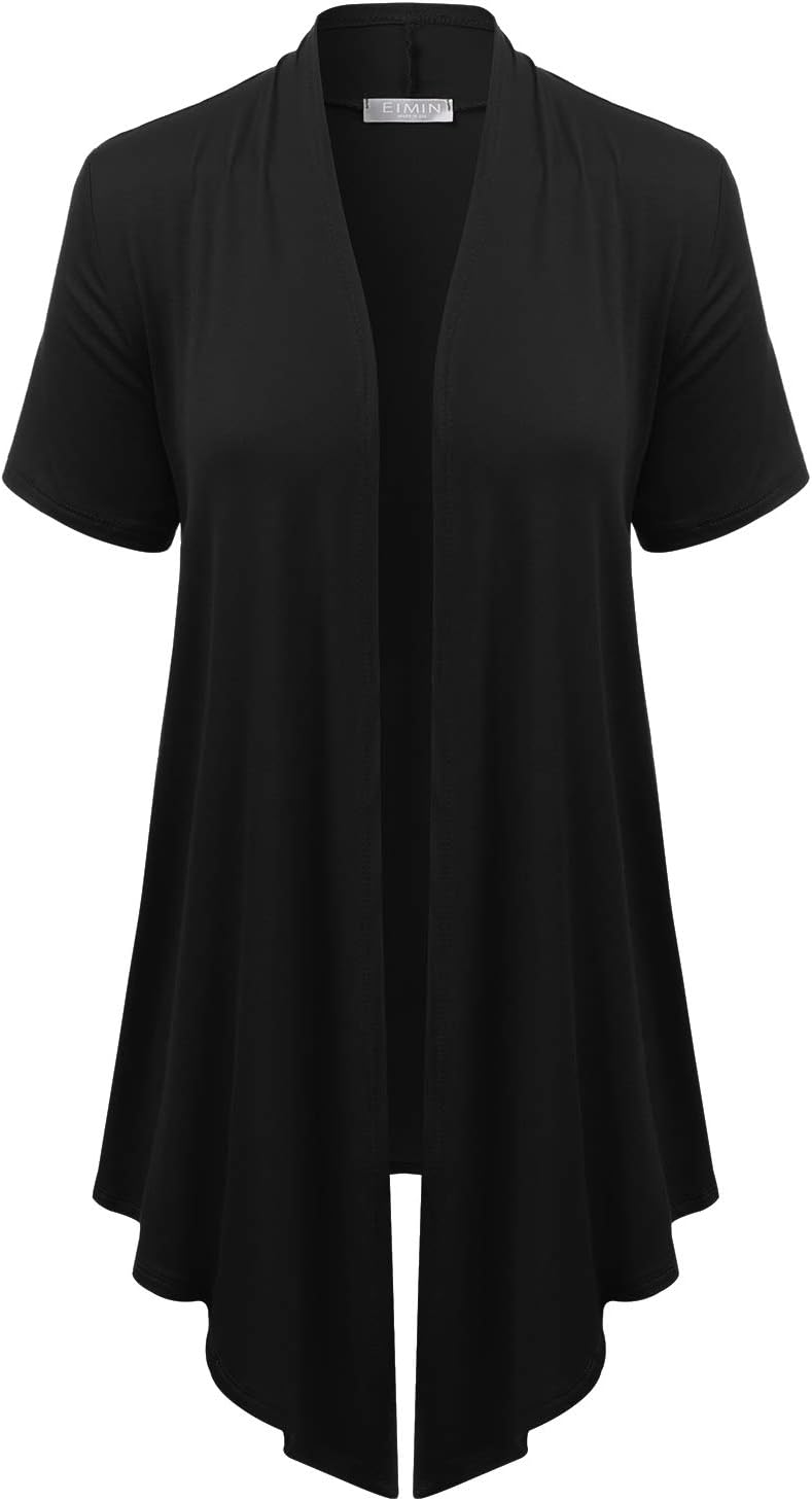 EIMIN Women's Basic Solid Short Sleeve Open Drape Front Jersey Cardigan (S-3XL)