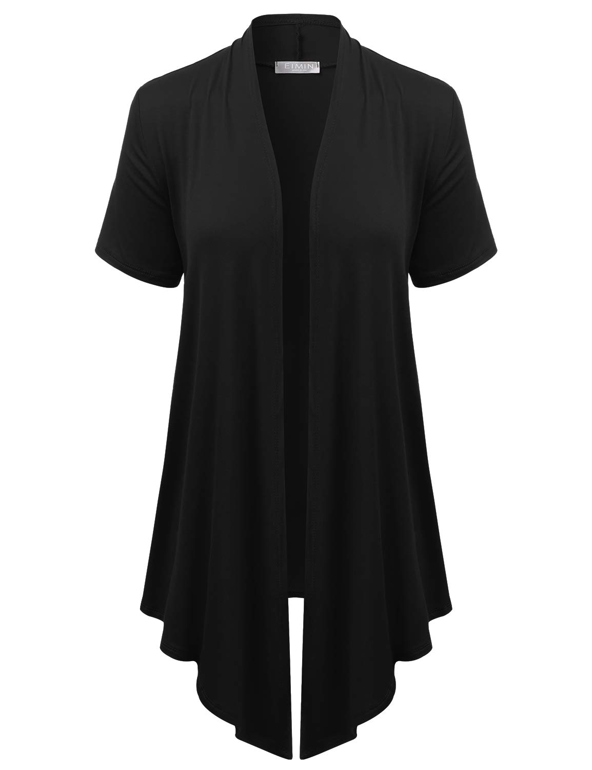 EIMINWomen's Basic Solid Short Sleeve Open Drape Front Jersey Cardigan (S-3XL)