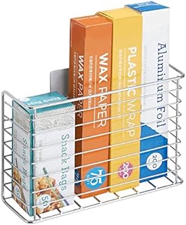 mDesign Affix Kitchen Wrap Holder - Self-Adhesive Steel Kitchen Organiser Basket for Kitchen Essentials - Perfect for Storing Kitchen Accessories Like Cling Film and Tin Foil - Chrome