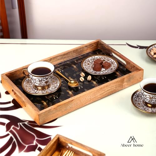 Image of Premium Wooden Serving Tray - 16 x 10 Inches | Leopard Pattern with Raised Edges | Durable Wood Rectangular Breakfast Tray | Wooden Serveware Trays for Tea, Snacks & Sweets, Home & Dining