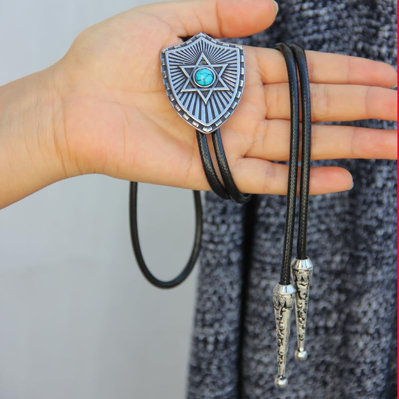 Image of Turquoise Agate Granite BOLO Tie for Men Women Leather Wedding Necklace Western Cowboy Necktie