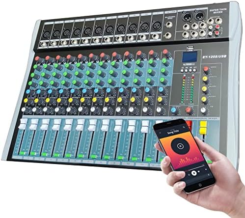 PROPART 12 Channel Mixer, Professional Audio Mixer with Bluetooth USB, DJ Audio Mixer with Interface, 12 Channel Audio Mixer for Stage Performances and Studio Performances, MP3 Mixer Audio.