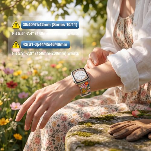 Image of Floral Band Compatible with Apple Watch Bands for Women 40mm 42mm 41mm 38mm 44mm 45mm 46mm 49mm, Cute Pattern Flower Soft Silicone Sport Strap for iWatch Series Ultra 11 10 SE 9 8 7 6 5 4 3 2