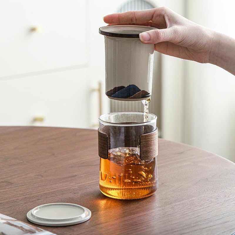 Tasse à thé Tasse à thé créative en verre avec filtre et couvercle, idéale for séparer l'eau et le thé Récipient de trempage