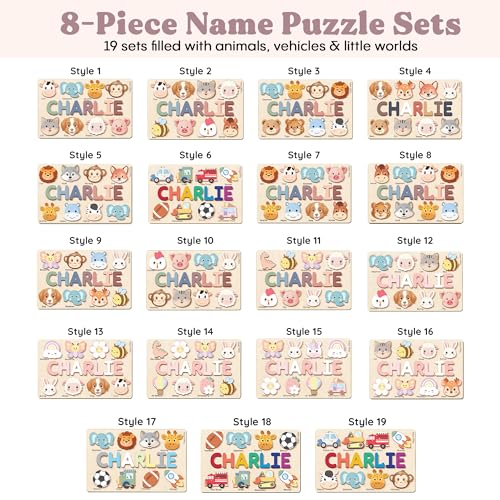 Image of Custom Name Puzzle for Toddlers - Personalized Baby Gift with Animal Art Backdrop | 48 Animal Themes | 1st Birthday Gift for Boy & Girl | Personalized Baby Gifts
