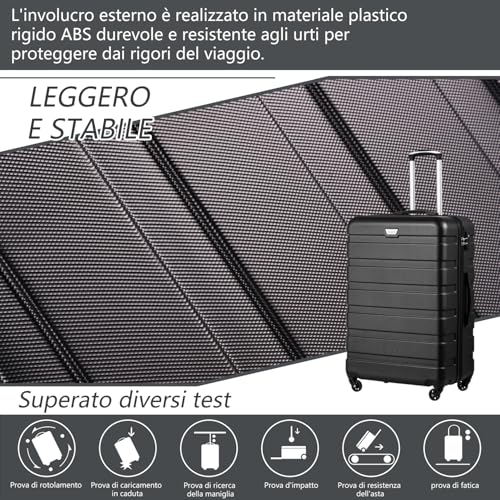 COOLIFE Valigie Valigia media rigida Valigia Trolley rigido ultraleggero e capiente,Chiusura a combinazione laterale con TSA, 4 ruote per facilitare il trasporto (Mela Verde, 67cm)
