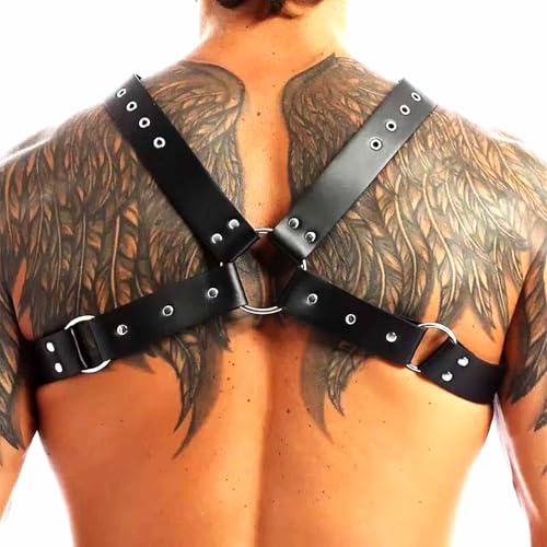 Fstrend Men's Leather Chest Harness Belt Rivets Black Shoulder Strap Fashion Rave Body Accessory3