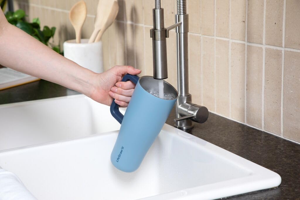 LifeStraw Go Series - Vaso de filtro de agua de acero inoxidable con aislamiento de doble pared de 24 onzas, diseñado para el uso diario, elimina bacterias, parásitos, microplásticos y mejora el sabor