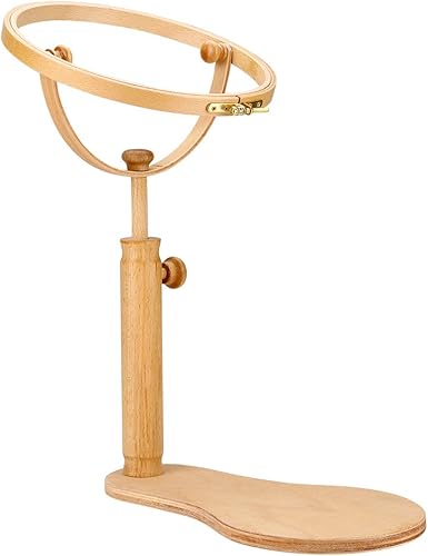 Miniatura 9 de Aro de soporte para bordar, soporte de punto de cruz de madera giratoria, soporte de aro de bordado ajustable, para costura artesanal, resistente y