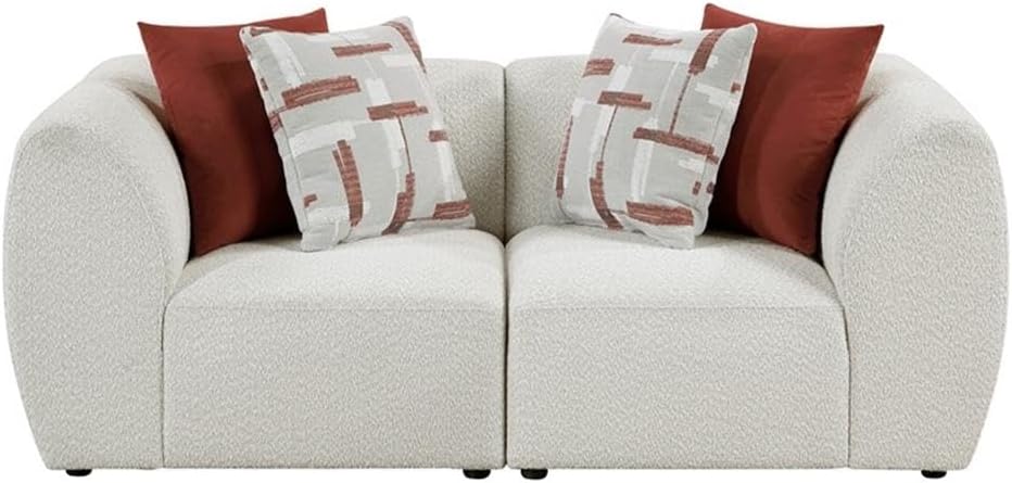 Pemberly Row Chenille Modular Loveseat with 4 Pillows, Beige Upholstery, Solid Wood Frame, Pocket Coil Cushioning, Black Faux Wood Legs, 56 in Seat Width, Contemporary Living Room Seating