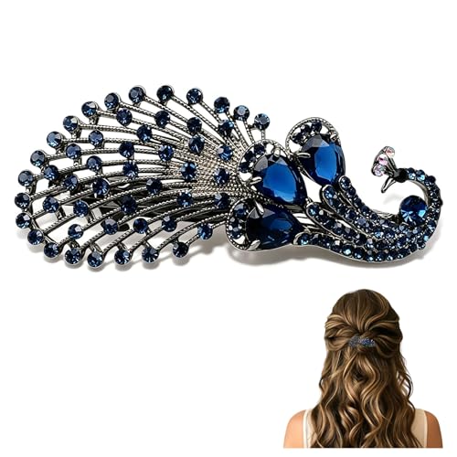 Blue Rhinestone Peacock Hair Clip for Women Crystal Peacock Hair Pin Animal Hair Clip Banquet Wedding Accessories Birthday Holiday for Mother Girlfriend Wife