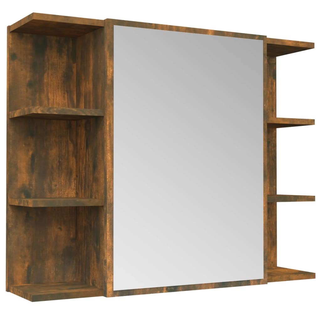 Mueble bajo lavabo para cuarto de baño, roble ahumado, 80 x 20,5 x 64 cm, material de madera con armario con espejo, diseño moderno para invitados y baños pequeños