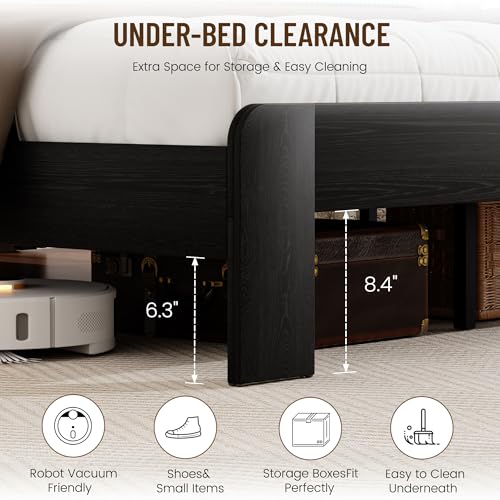 Image of Full Size Black Farmhouse Wood Bed Frame with Panel Headboard