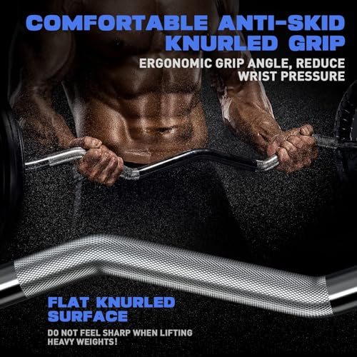 Olympic EZ Curl Barbell Bar, 47" Curl Bar for Weight Lifting, HipThrusts,Squat,Biceps-Home Gym Weight Bar, Chrome Curling Bar with 2Spring Collars for 2 Inch Weight Plates -500lb Weight Capacity - Image 4