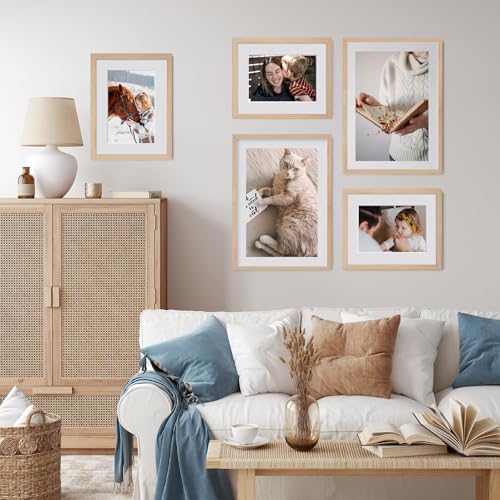 puthiac 8x10 Oak Wood Picture Frame -8x10 Frame Wood, 8"x10" Natural Solid Wood Poster Frames for Wall Art Photo and Prints(3 Pack, Beige)