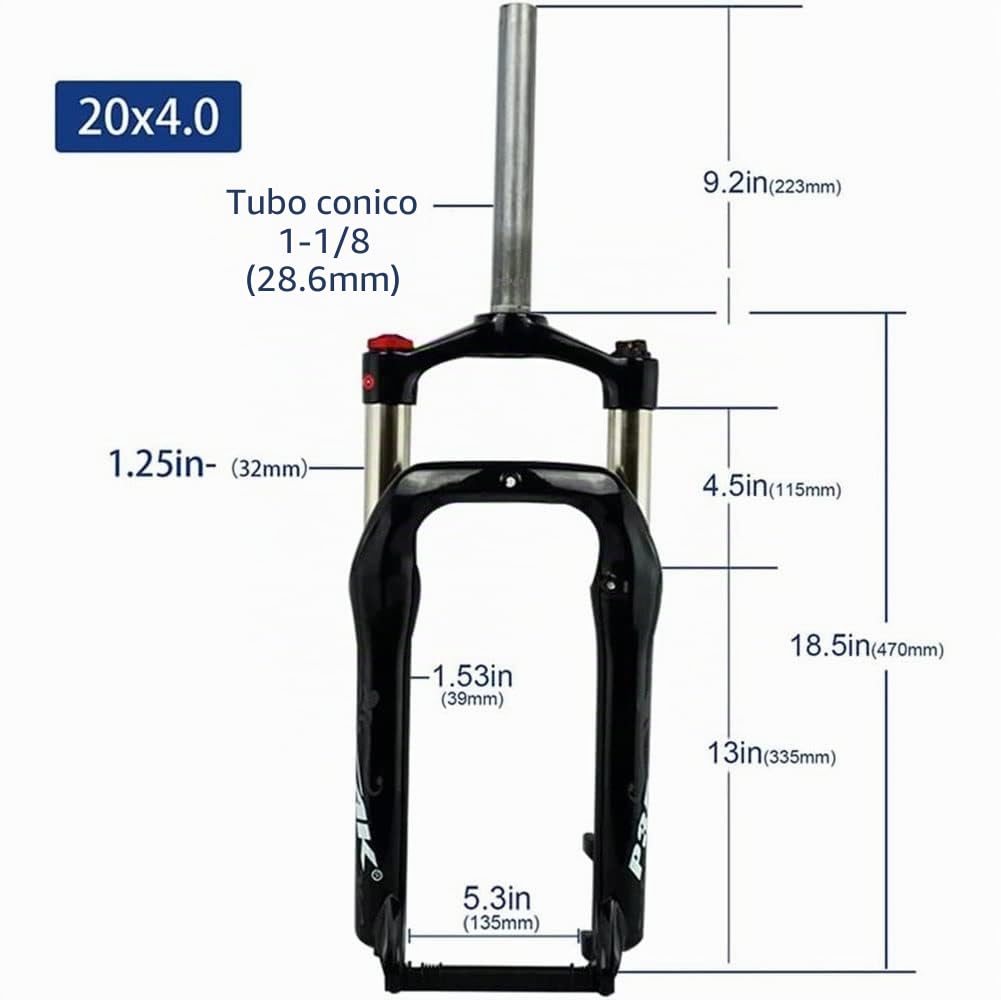 Fat Bike da 20", forcella, pneumatici 4.0, sospensioni a molla Snow Beach Oil, freno a disco da 1-1/8", escursione 9 mm, bloccaggio manuale da 100 mm, lega di magnesio e alluminio per bici elettrica