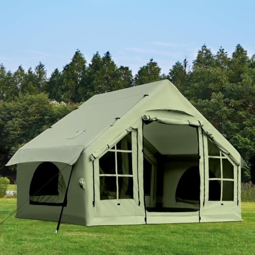Image of KNUO Inflatable Camping Tent, Large Blow-Up Air Tent, No Assembly Needed Luxury Glamping House, Oxford Fabric
