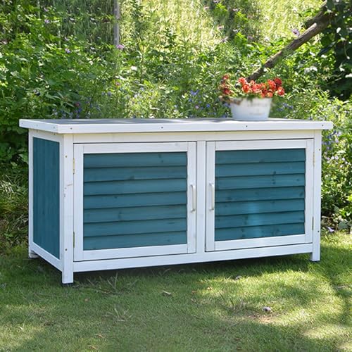 Terrassenbox für den Außenbereich, Terrassenaufbewahrung aus Massivholz und Metall, Gartenbox mit Kunststofffüßen für Balkon und Terrasse