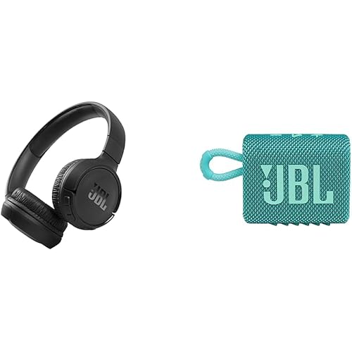 JBL Tune 510BT: Wireless On-Ear Headphones with Purebass Sound - Black & Go 3: Portable Speaker with Bluetooth, Builtin Battery, Waterproof and Dustproof Feature Teal JBLGO3TEALAM