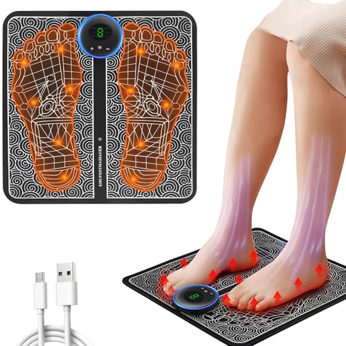 EMS Foot Massager Mat for Pain & Circulation Electric Foot Massage Pad with 6 Modes 9 Intensities Foldable Foot Massager for Soothing Massage Portable Massager for Home & Office