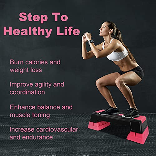 Kl Klb Sport 30" Adjustable Workout Aerobic Stepper In Fitness & Exercise Step Platform Trainer Stepper W/Risers For Strength, Stability And Resistance Training (Red) #TOP5