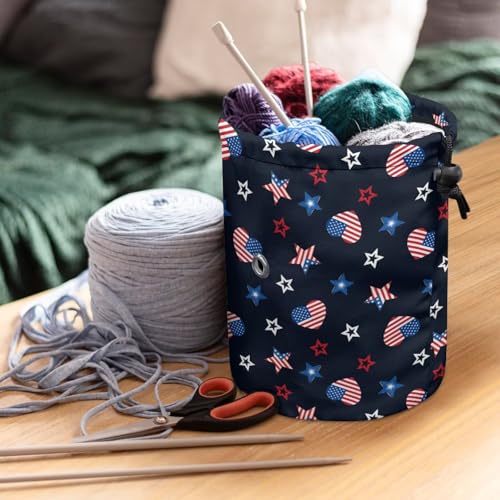 Image of Sellikakes American Flag Star Small Yarn Holder Knitting Portable Crochet Bag, Yarn Holder for Knitting & Crochet Supplies