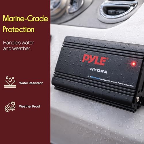 Image of Pyle 200W RMS 4-Channel Marine Amplifier - Bluetooth Wireless Audio Streaming - Waterproof - Full Range Stereo w / RCA - High Crossover HD Music - Multi-Channel System - Compact & Powerful - PLMRMB4CB