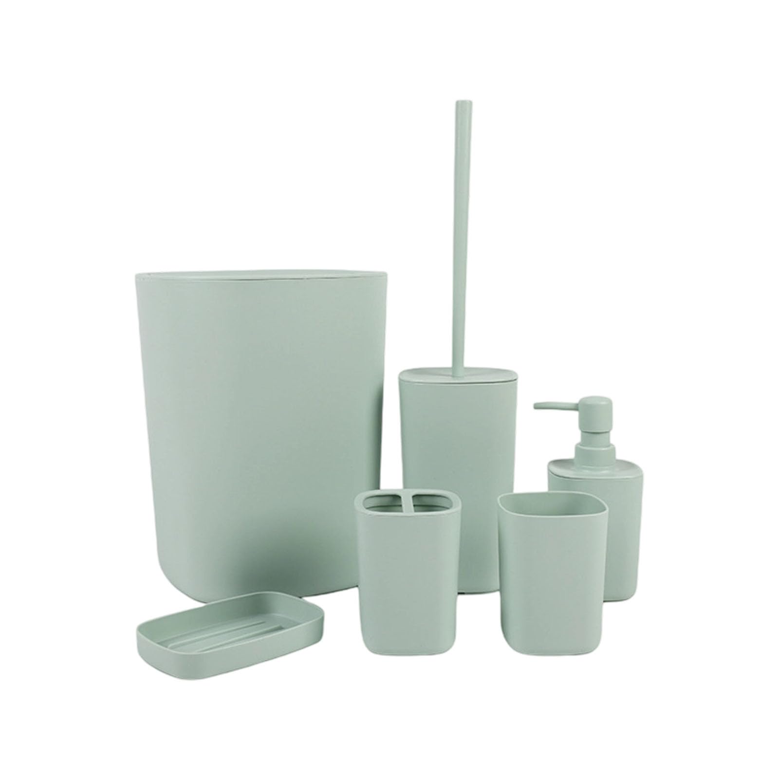 Slxlyh Green Modern Bathroom 6 Piece Set Toothbrush Cup Holder Trash Bin Combo Easy Assembly Design Bathroom Storage Accessories