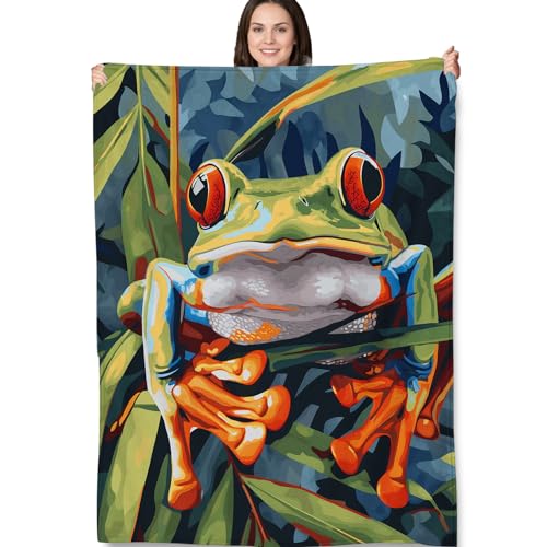 Turamurra Colorful Frog Blanket - Tree Frog Soft Fleece Throw Blankets - Cozy and Warm Gifts for Kids, Teens, and Nature Lovers - Perfect for Bedrooms, Living Rooms, and Camping - 50x60 Inches
