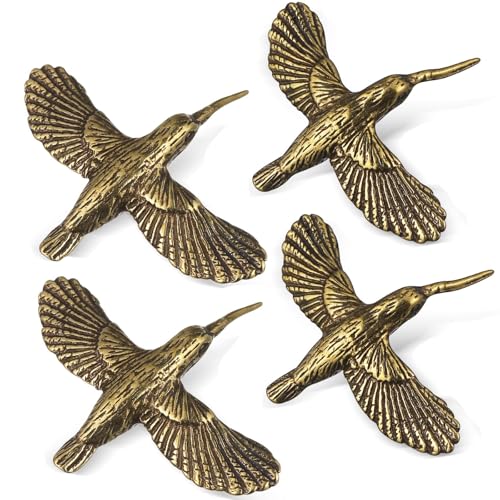 Home Decor Brass Hummingbird Figurines - Retro Guardian Small Bird Figurines For Home-Office Decor-Ornaments Birds Statues For Shelf Desk Coffee Table Collectible Present For Nature Lovers