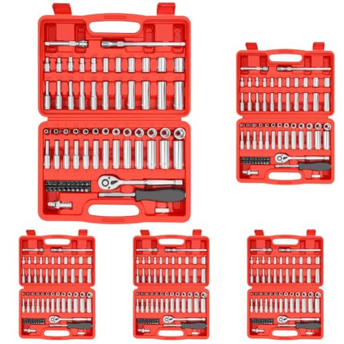 Image of YIYITOOLS 74 Pcs 1 /4 inch Drive Socket Set,1 /4-Inch Drive Master Socket Set with Ratchets,Extensions with 1 /4 inch Drive Bits Set,Universal Joint (5 /32-Inch- 9 /16-Inch, 4mm-14mm) (Pack of 5)