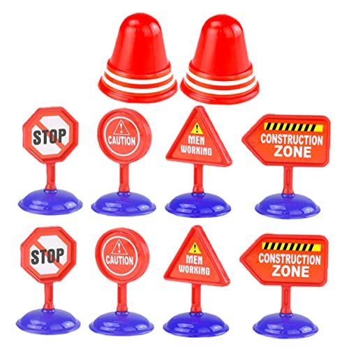 Toddmomy 10pcs Boys and Girls Traffic Sign Toys Simulation Roadblock Signs Road Cone Game