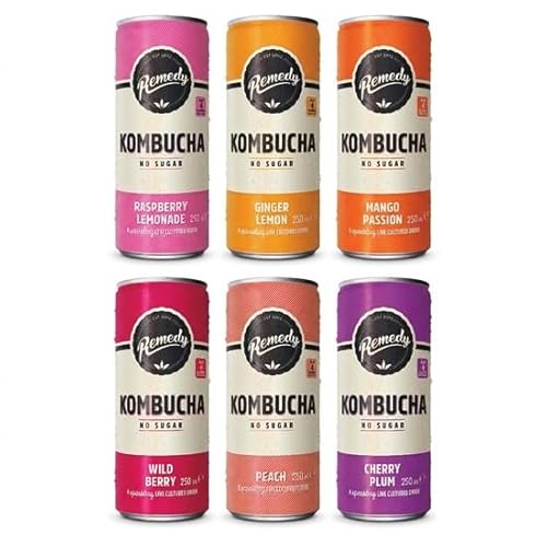 Remedy Kombucha Tea - Rainbow Mixed Pack - Sparkling Live Cultured, Naturally Sugar Free Soft Drink - Probiotic for Gut Health - 12 x 250ml