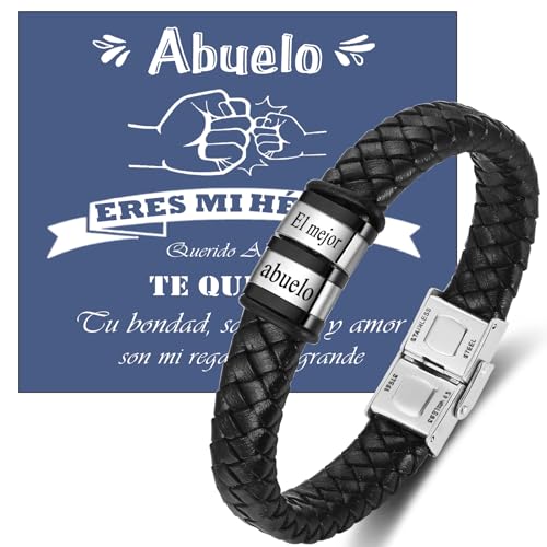 Jbniuay Pulsera del abuelo - Regalo para el abuelo Pulsera De Cuero Para Hombres - Regalo Tallado Para Su Abuelo Regalo De Cumpleaños Para Hombres Regalos Creativos Para Navidad San Valentín