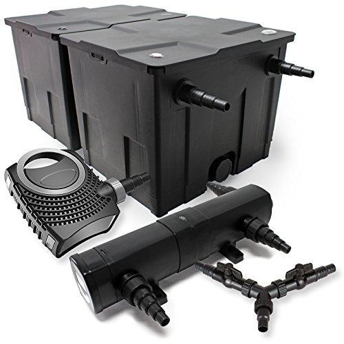 SunSun Komplettset: CBF-350B Teichfilter bis 60000 L Teichfilteranlage als Durchlauffilter, CTF-8000 SuperECO Teichpumpe 8000l/h 70W, CUV-236 Teichklärer UVC Klärer mit 36W, Y-Verteiler