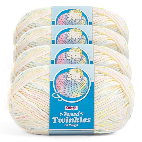 Image of Tweed Twinkles Soft Baby Yarn for Crocheting, 4-Pack (696Yds / 400G), Free Patterns - Acrylic Baby Blanket Knitting Yarn with Flecks - Size 3 DK Light Worsted Weight - Creamy White