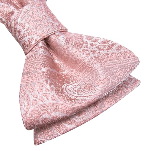 Image of Dubulle Self Tie Bow Ties and Lapel Pin for Men Paisley Solid Mens Bowtie and Handkerchief Cufflinks Set Wedding