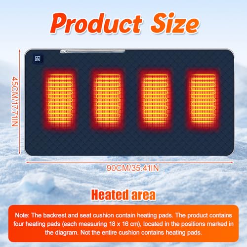 Sitzkissen Beheizbar Outdoor, 45 X 90 cm Heizkissen USB, Beheizbares Sitzkissen Aufladbar mit 3 Heizstufen, USB Beheiztes Heizkissen für Stadion Ausflug Camping Bürostuhl Sofa(Marineblau)