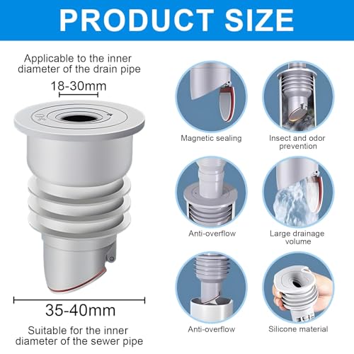Image of Washing Machine Drain Connector, Anti Odor Floor Drain Plug, Pipe Connector Joint for Kitchen, Bathroom, Laundry, 35-40mm Universal Pipe Cover, Washing Machine Outlet Connector(Please Note The Size)