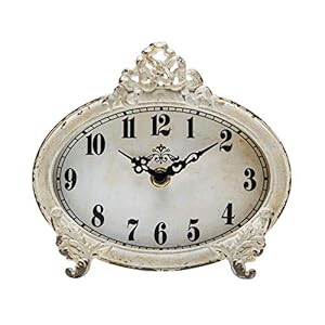 NIKKY HOME Vintage Table Clock, Battery Operated Rustic Design, Chic Home Décor for Fireplace Mantel, Shelf, Desktop, Countertop – Distressed White