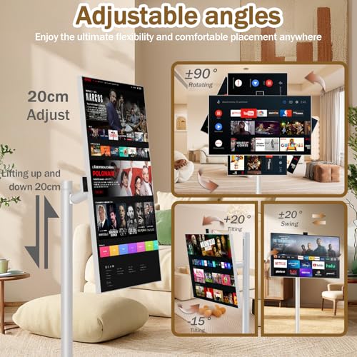 Image of 27 inch FHD Smart Portable TV, Rolling TV on Wheels, Android 15 OS, 6G +128GB Storage, Portable Touch Screen Monitor, 13MP Camera, Built-in Battery, 60Hz Refresh Rate, Full Swivel Rotation, Voice Remote