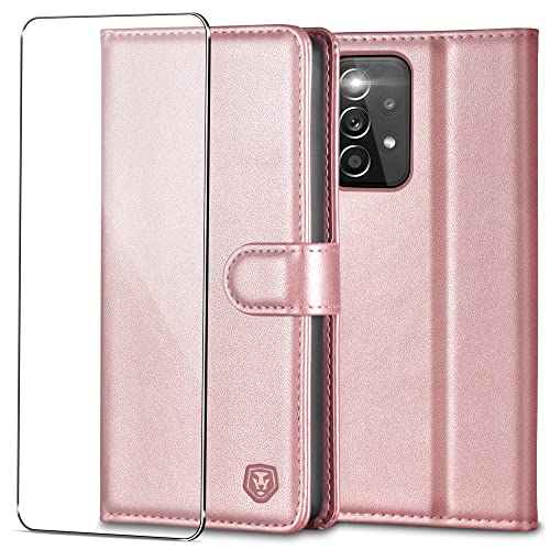 Étui portefeuille Samsung A53 5G chic en cuir rose rose gold avec fentes cartes