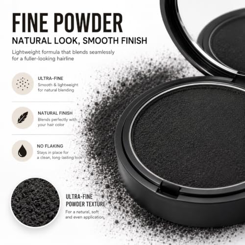 Image of Hair Line Powder Root Touch Up | Hairline Shadow Powder with Puff Applicator | Instant Hair Root Cover for Thinning Hair, Grey Roots & Bald Spots | Natural Matte Finish | Black
