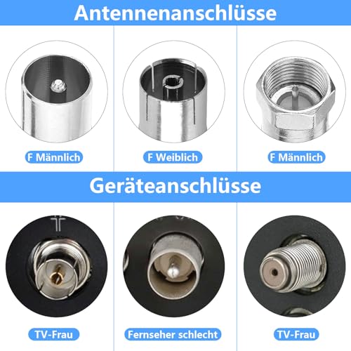 16 STK TV Luftadapter,SAT Antenne Adapter,F männliche/weibliche Koaxialkabel Verbinder, Sat Adapter Set F-stecker zum Antennenkabel f-Kupplung,F Stecker Verbinder auf Koax-Stecker für Satellitenkabel