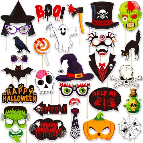 30pcs Halloween Party Photo Booth Props,Halloween Theme Party Decorations Supplies