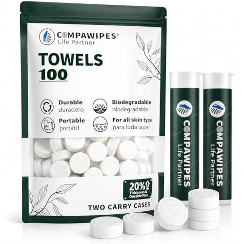 100 PCS Compressed Towel Tablets - Travel Disposable Towels Compressed Hiking Toilet Paper Wilderness Wipes Compact Toilet Paper Disposable Compressed Face Towel for Camping Backpacking & Beauty