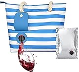 LEZEHUIBEST Wine Tote Bag, Beach Wine Cooler Bags Purse for Travel Gift, Leakproof Insulated Wine Carrier with Hidden Spout Compartments, Holds 2 bottles of Wine for Picnic, BYOB Restaurant, Party