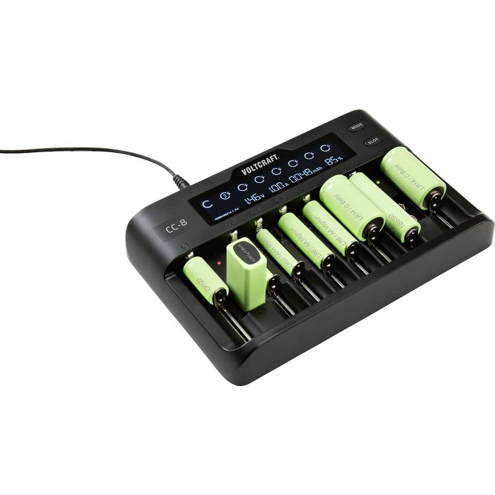 VOLTCRAFT Chargeur de Piles Rondes CC-8 Li-ION, LiFePO, NiMH, NiCd A, LR6 (AA), LR03 (AAA), LR8 (AAAA), LR14 (C), sub-C VC-10882815