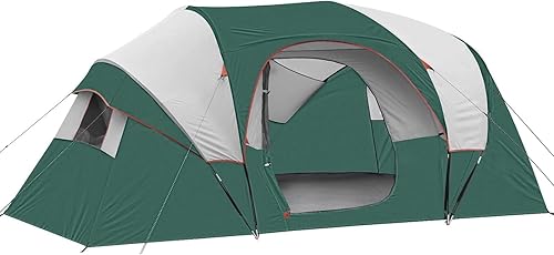 HIKERGARDEN 10 Person Camping Tent - Portable Easy Set Up Family Tent for Camp, Windproof Fabric Dome Tent Outdoor for Hiking, Backpacking,
