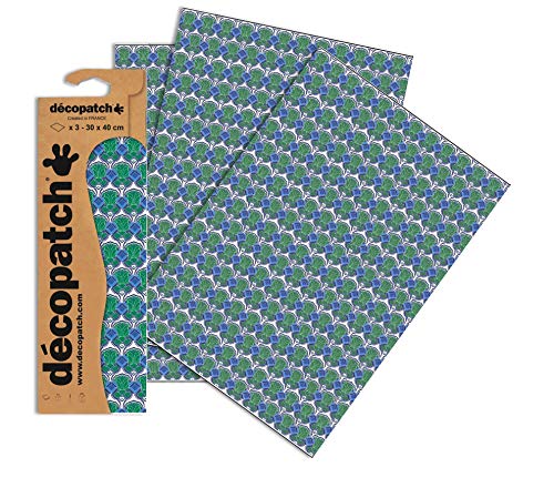 Clairefontaine ES Décopatch Papel de cerámica azul/verde/blanco, 30 x 40 cm (paquete de 3 hojas)